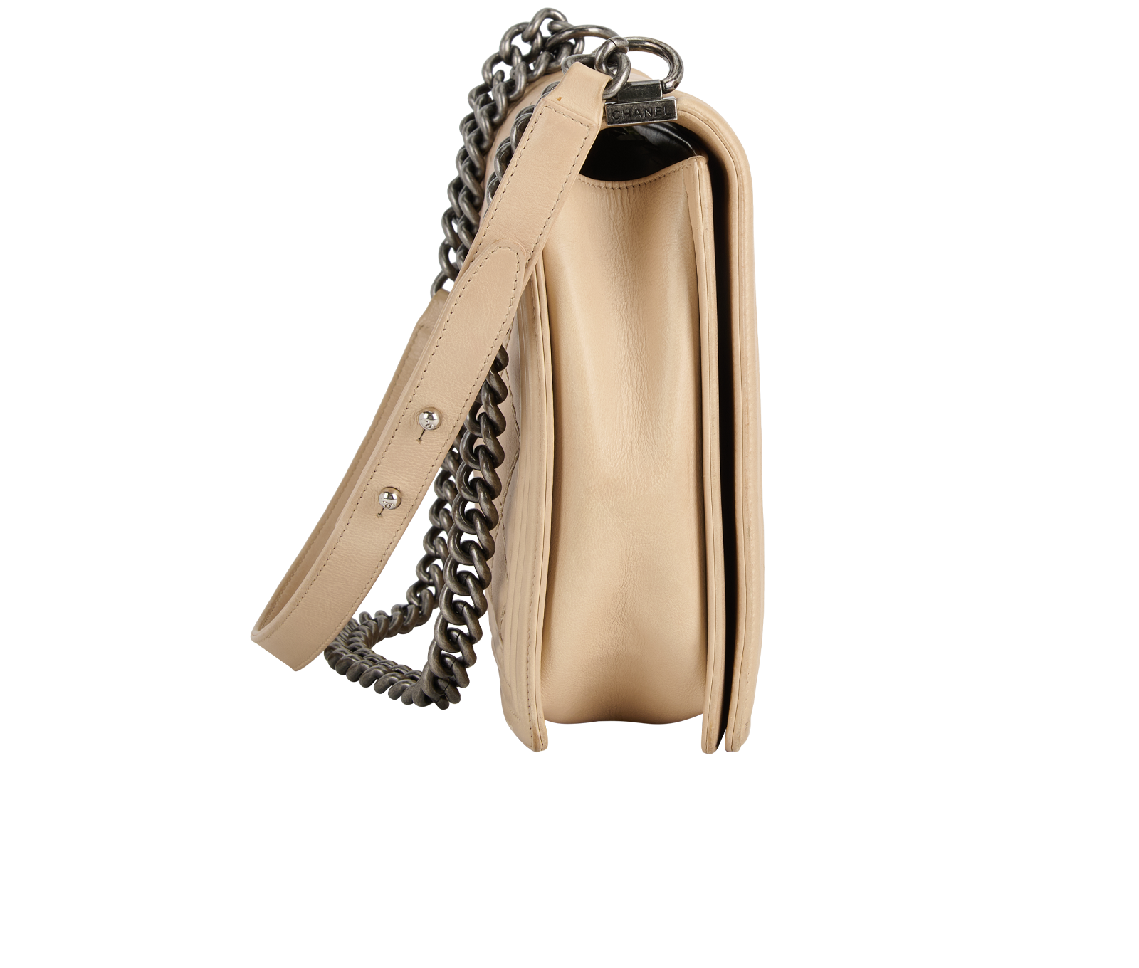 Large Boy Bag, &pound;1,950, Handbags, Beige, Leather, Side view